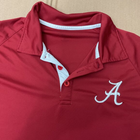 Alabama Crimson Tide Mens Polo Shirt XL Red White Accent Polyester Embroidered - Picture 2 of 6
